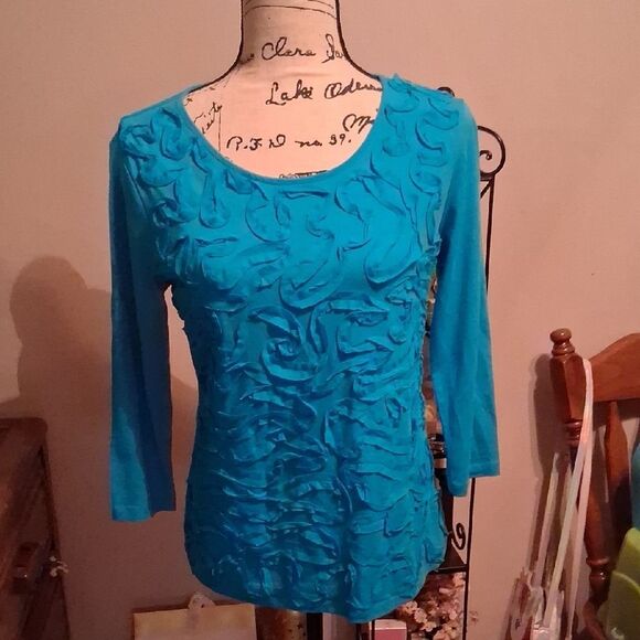 NWT Cable & Gauge Turquoise Textured Blouse Medium - Picture 9 of 13